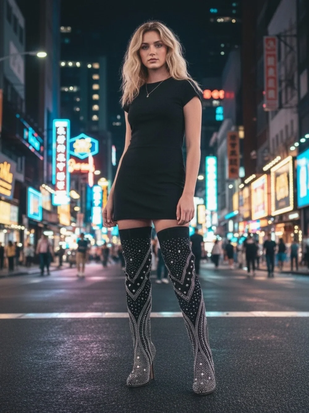 Women’s Crystal Stretch Fabric Over the Knee Sock Boot Pointed Toe Siletto Heel